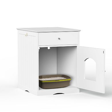 Loheer Wooden Cat Litter Box Enclosure 25 Inch Hidden Pet Crate Side Table with Drawer