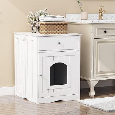 Loheer Wooden Cat Litter Box Enclosure 25 Inch Hidden Pet Crate Side Table with Drawer