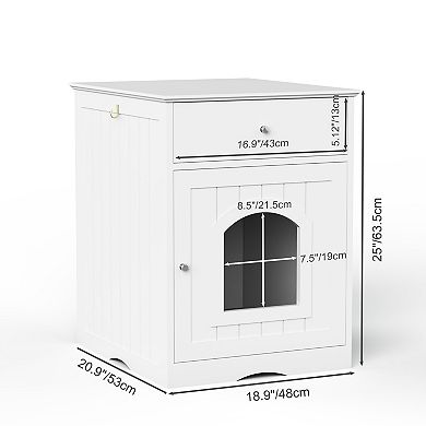 Loheer Wooden Cat Litter Box Enclosure 25 Inch Hidden Pet Crate Side Table with Drawer