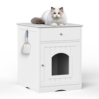Loheer Wooden Cat Litter Box Enclosure 25 Inch Hidden Pet Crate Side Table with Drawer