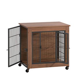 Loheer 27.2 Inch Dog Crate Furniture with Wheels Heavy Duty Indoor Pet Cage End Table for Small Dogs