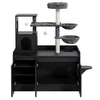 Loheer 50.6-Inch Cat Tree with Litter Box Enclosure All-in-One Modern Cat Condo for Indoor Cats