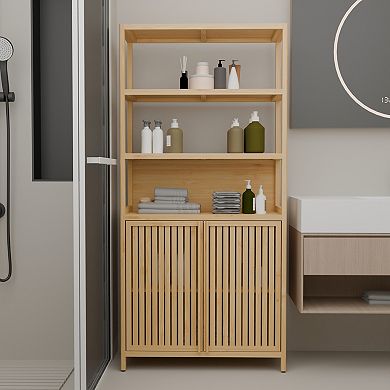 Loheer 64-Inch Tall Double-Door Storage Cabinet Freestanding Rack For Home Organization