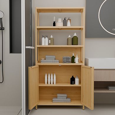 Loheer 64-Inch Tall Double-Door Storage Cabinet Freestanding Rack For Home Organization