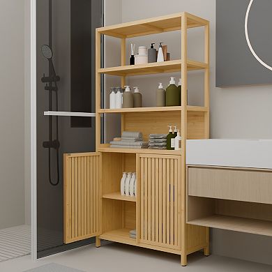 Loheer 64-Inch Tall Double-Door Storage Cabinet Freestanding Rack For Home Organization