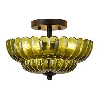 Loheer Semi Flush Mount Ceiling Light Vintage Glass 3-Bulb Modern Fixture For Bedroom Kitchen