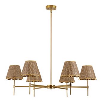 Loheer Boho Rattan Chandelier 6-Light Rustic Industrial Pendant Light Adjustable Large Fixture