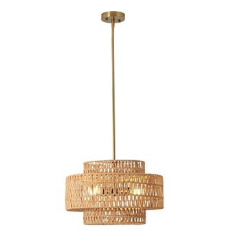 Loheer 17.7 Inch Boho Rattan Chandelier 4-Light Wicker Pendant Light for Dining Room Kitchen Island
