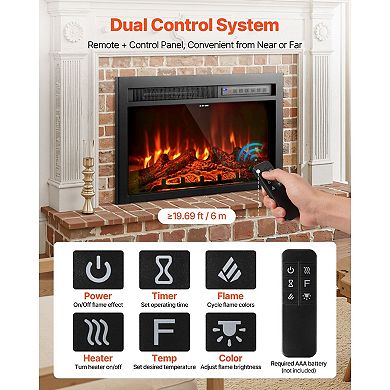 Premium 26 Inch Recessed Electric Fireplace Insert Wall Mounted Heater