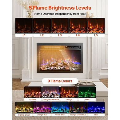 Premium 26 Inch Recessed Electric Fireplace Insert Wall Mounted Heater
