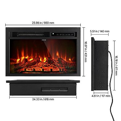 Premium 26 Inch Recessed Electric Fireplace Insert Wall Mounted Heater