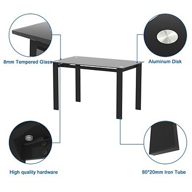 Modern Tempered Glass Dining Table 47.3 Inch Rectangular Metal Leg Kitchen Table