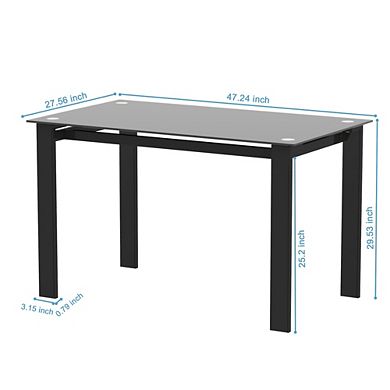 Modern Tempered Glass Dining Table 47.3 Inch Rectangular Metal Leg Kitchen Table