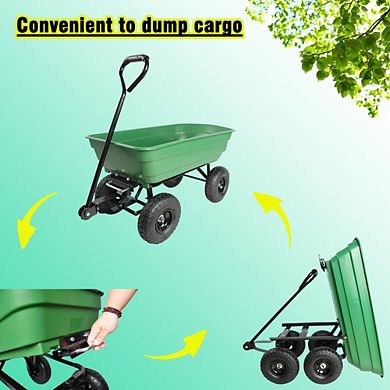 Heavy Duty Poly Garden Dump Cart Steel Frame 10 Inch Tires Yard Wagon