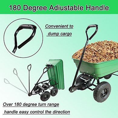 Heavy Duty Poly Garden Dump Cart Steel Frame 10 Inch Tires Yard Wagon