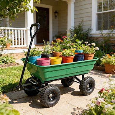 Heavy Duty Poly Garden Dump Cart Steel Frame 10 Inch Tires Yard Wagon