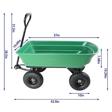 Heavy Duty Poly Garden Dump Cart Steel Frame 10 Inch Tires Yard Wagon