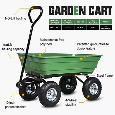 Poly Garden Dump Cart 10-Inch Pneumatic Tires Yard Wagon for Landscaping