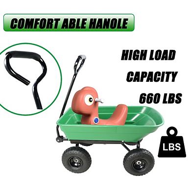 Poly Garden Dump Cart 10-Inch Pneumatic Tires Yard Wagon for Landscaping