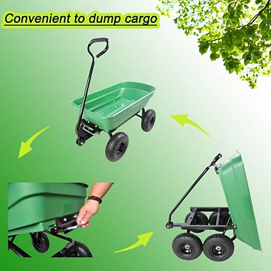 Poly Garden Dump Cart 10-Inch Pneumatic Tires Yard Wagon for Landscaping