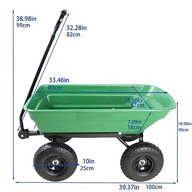 Poly Garden Dump Cart 10-Inch Pneumatic Tires Yard Wagon for Landscaping