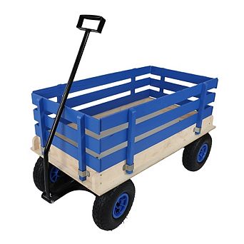 Heavy Duty Wooden Kids Pull Wagon 38 Inch All Terrain Garden Cart For Toddlers