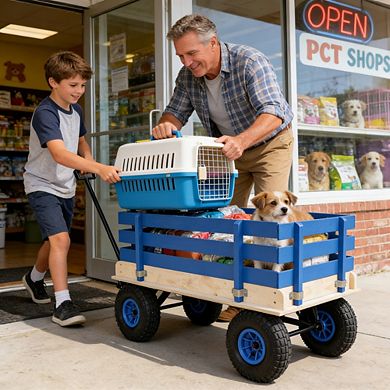 Heavy Duty Wooden Kids Pull Wagon 38 Inch All Terrain Garden Cart For Toddlers
