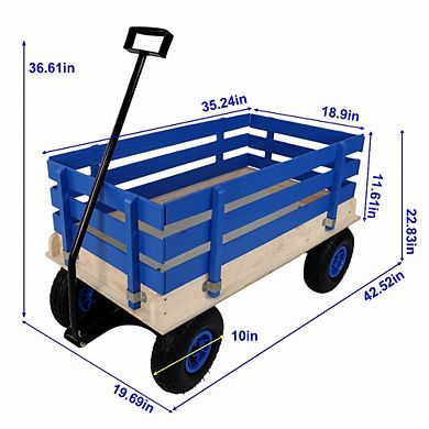 Heavy Duty Wooden Kids Pull Wagon 38 Inch All Terrain Garden Cart For Toddlers