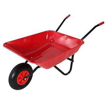 Steel Tray Wheelbarrow 12 Inch Pneumatic Wheel Garden Cart 2.2 Cubic Feet for Landscaping