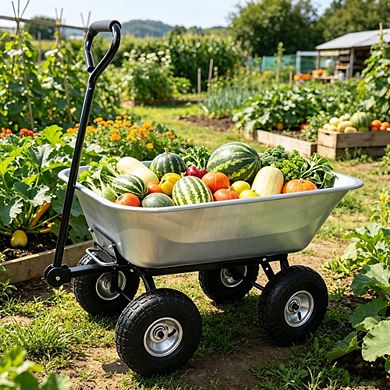 Poly Garden Dump Cart with Steel Frame 10 Inch Tires for Yard Landscaping
