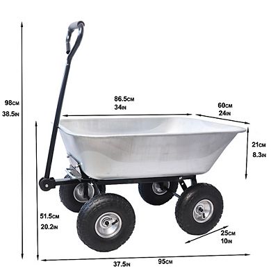 Poly Garden Dump Cart with Steel Frame 10 Inch Tires for Yard Landscaping