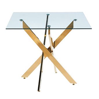 Modern Square Tempered Glass Dining Table 35.4 Inch Kitchen Table