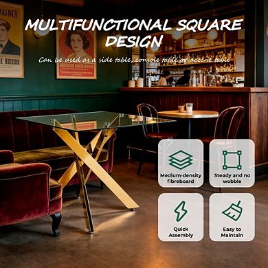 Modern Square Tempered Glass Dining Table 35.4 Inch Kitchen Table