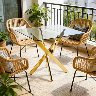 Modern Square Tempered Glass Dining Table 35.4 Inch Kitchen Table