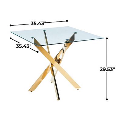 Modern Square Tempered Glass Dining Table 35.4 Inch Kitchen Table