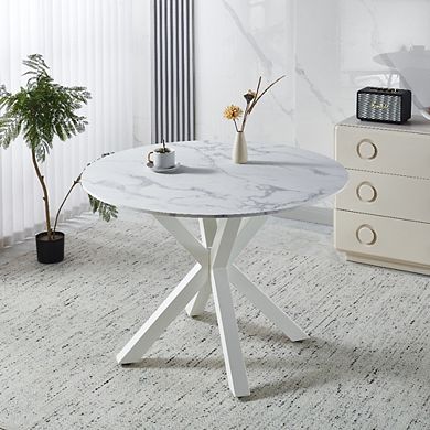 Mid Century Round Dining Table 42.12 Inch Pedestal Base for 4 to 6 People