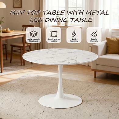 Mid-Century Modern Round Tulip Dining Table 42.1 Inch Pedestal Base For Dining Room