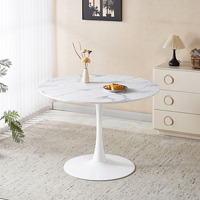 Mid-Century Modern Round Tulip Dining Table 42.1 Inch Pedestal Base For Dining Room