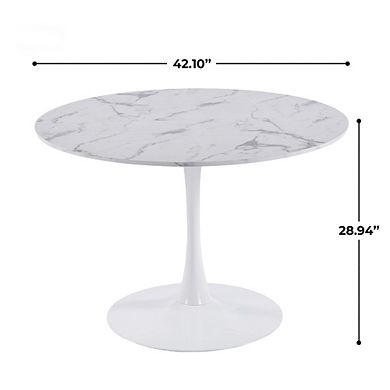 Mid-Century Modern Round Tulip Dining Table 42.1 Inch Pedestal Base For Dining Room