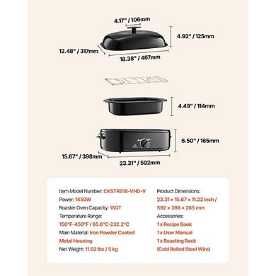18QT Electric Roaster Oven with Self Basting Lid for Holiday Feasts