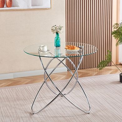 Modern Round Tempered Glass Dining Table Space Saving For Living Room