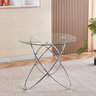 Modern Round Tempered Glass Dining Table Space Saving For Living Room