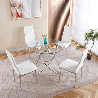 Modern Round Tempered Glass Dining Table Space Saving For Living Room