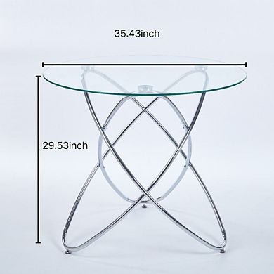 Modern Round Tempered Glass Dining Table Space Saving For Living Room