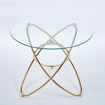 Modern Round Tempered Glass Dining Table Space Saving For Living Room