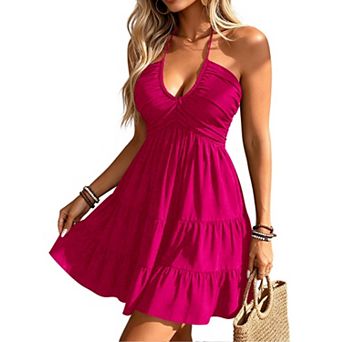 Women's Summer Mini Dress Sleeveless A Line Ruffle Hem Flowy Cami Sundress
