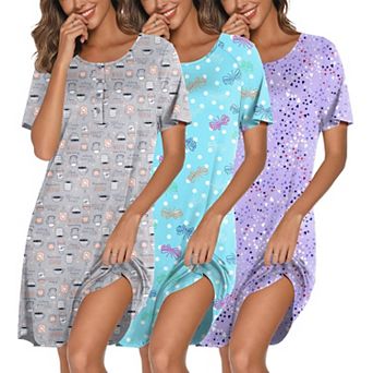 3-Pack Women Nightgowns Short Sleeve Sleepwear Pajamas Dress