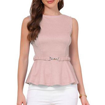 Peplum Tops for Women's Sleeveless Boat Neck Belt Houndstooth Plaid Work Tank Top