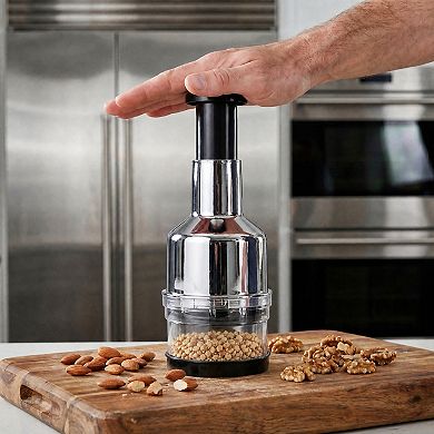 Vegetable Chopper Manual Food Processor, Plated Press Garlic Mincer Onion Cutter with Clear Cup