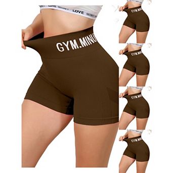 5 Packs Women's Letter Print Biker Short Pants Tummy Control High Waisted Workout Yoga Shorts
